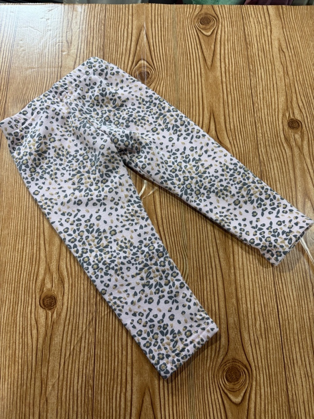 4/$20 Kids Pink Leopard Print Sweatpants With Gold Flecks 3T Cotton Blend - Picture 2 of 4